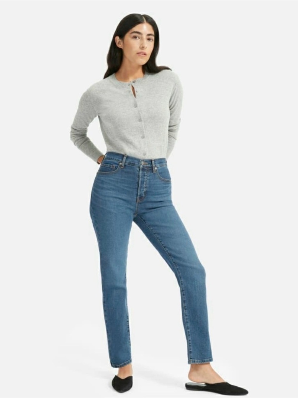 Everlane Authentic Stretch Hi-Rise Slim-Straight Cigarette Jeans, Size 31 Ankle